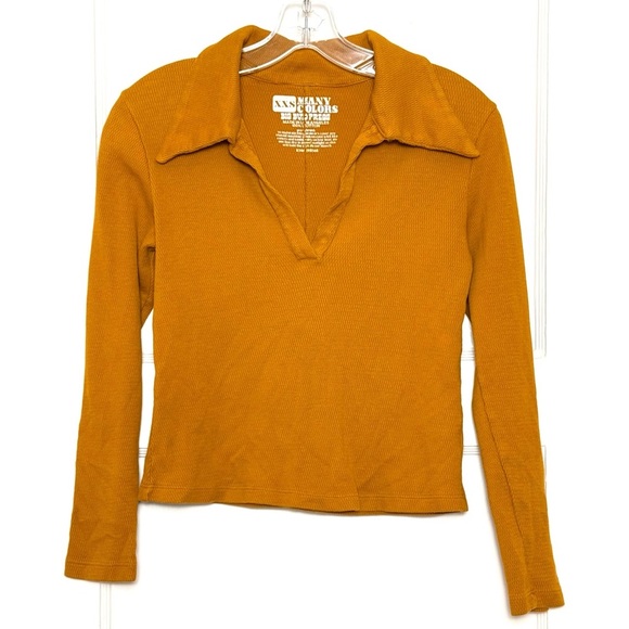 BIG BUD PRESS 70s Mustard Long Sleeve Cotton Collared Thermal Fisherman Polo XXS - Picture 8 of 13